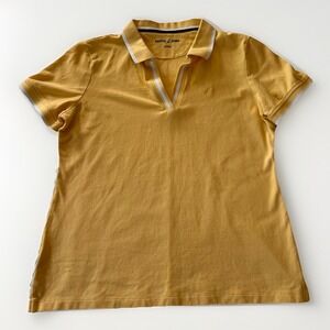 4/$25 Nautica Women's Yellow Polo Shirt Size M Short Sleeve Cotton Stretch